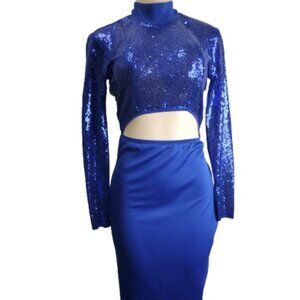 Custom women's blue sequin fitted dress